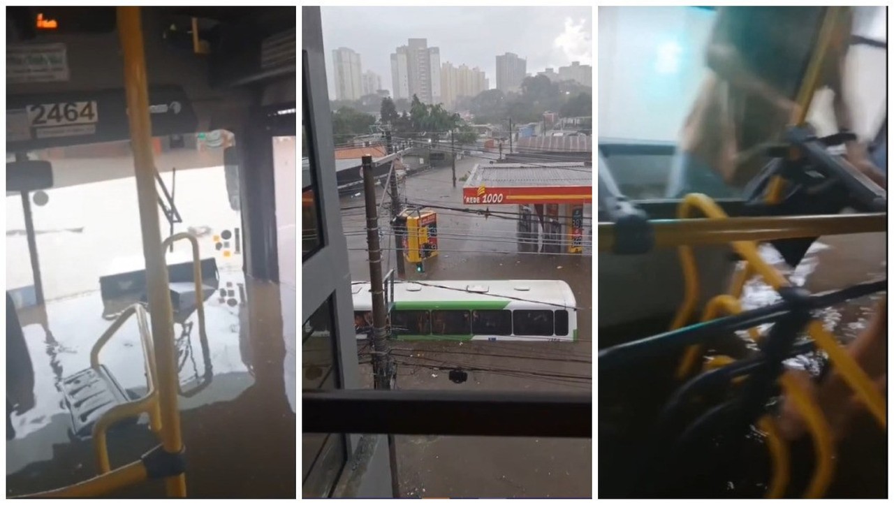 VÍDEO: ônibus fica preso em alagamento, e passageiros saem nadando do veículo